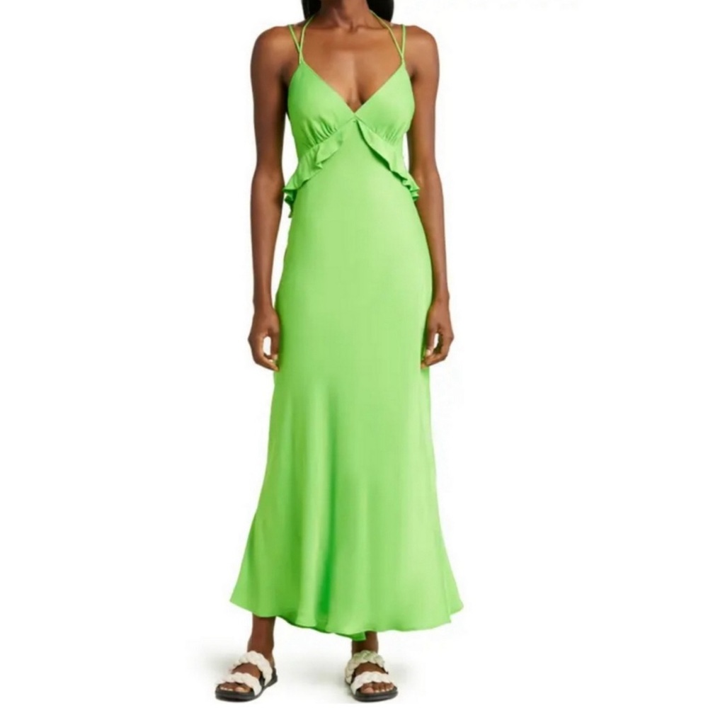 Farm Rio Lime Green Ruffle Midi Dress‎ sz S